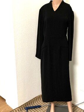 Talbots Women's 12 Black Solid Maxi Dress V-Neck Long Sleeve